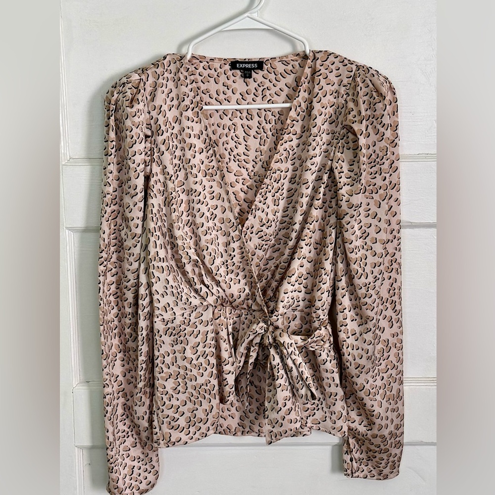 Express Women's Blush Animal Print Wrap Blouse